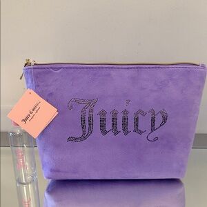🆕 JUICY COUTURE Velour Makeup Bag Rhinestones Large Cosmetic Clutch NWT Purple